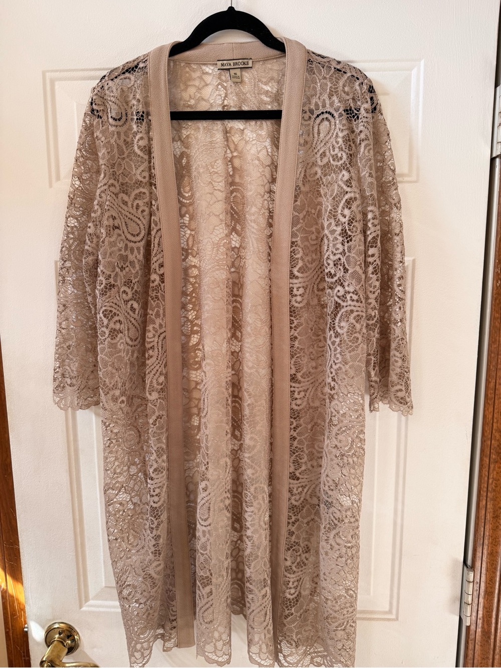 Nina Brooks Beige Lace Duster Coatigan